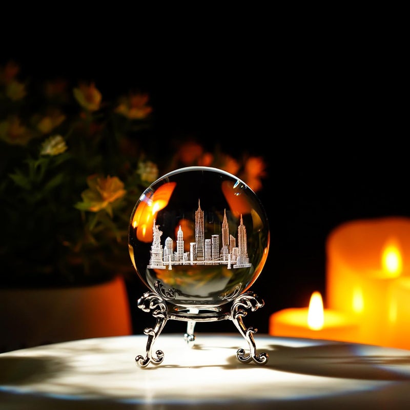 ZEERSHEE 2.3in 3D Laser Engraved Crystal Ball Featuring Statue of Liberty, Golden Gate Bridge, and U.S. Capitol with Stand Decorative Sphere Travel Souvenirs Gifts for Women Men Friends - Image 3